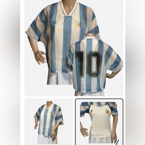 Adidas Womens Argentina Futbol Soccer Top Shirt L Gauze Overlay Tank Top Under